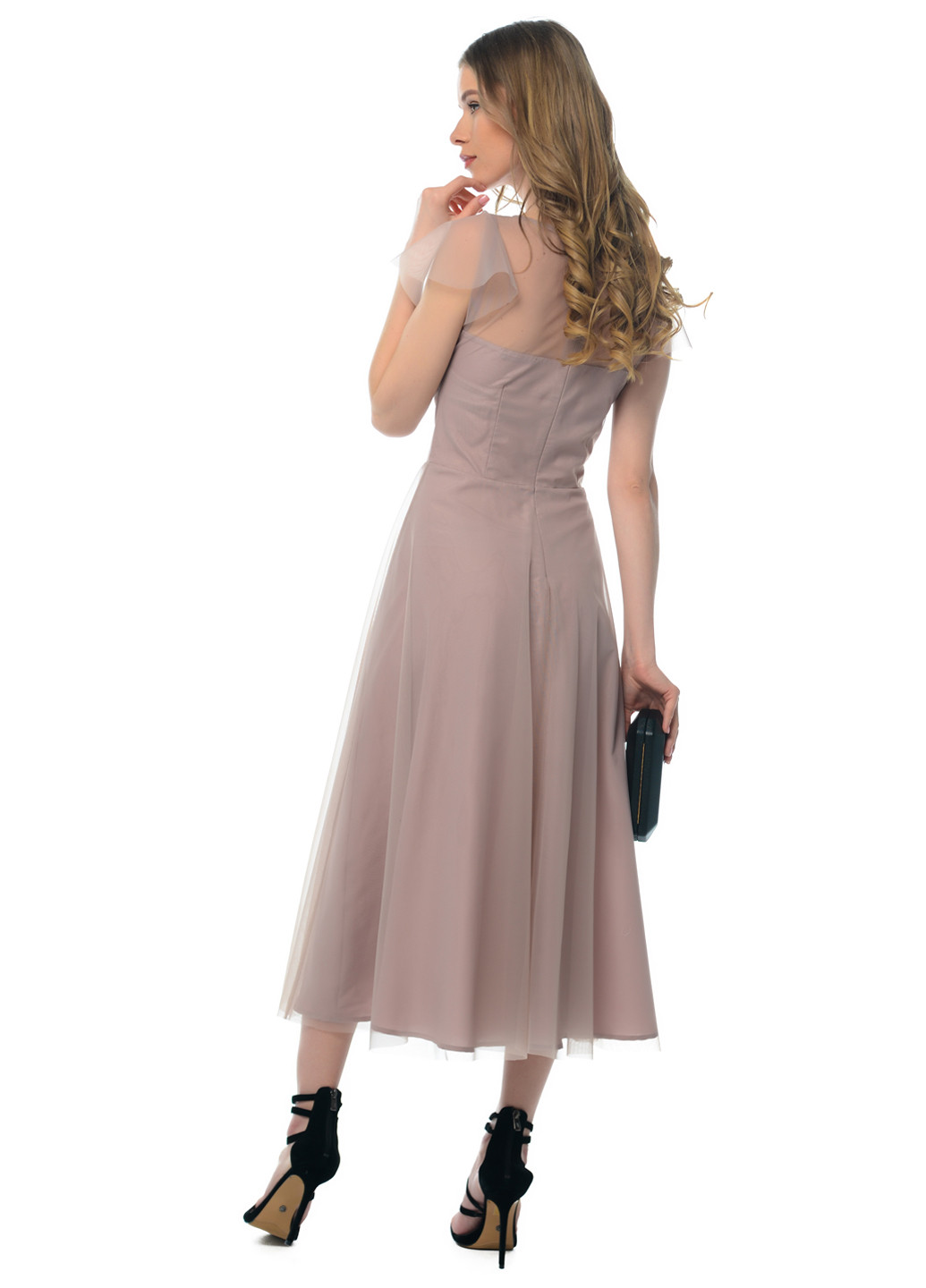 Розово-коричневое коктейльное платье миди GENEVIE однотонное
