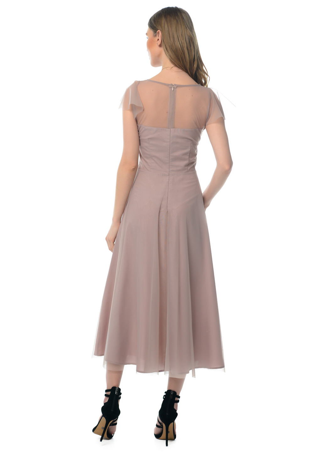 Розово-коричневое коктейльное платье миди GENEVIE однотонное