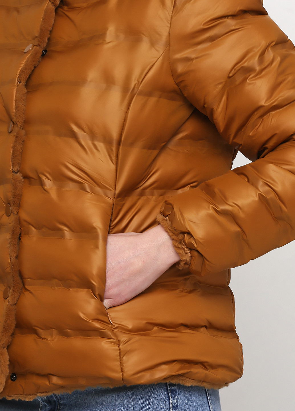 Коричневая демисезонная куртка-полушубок Glam Collection