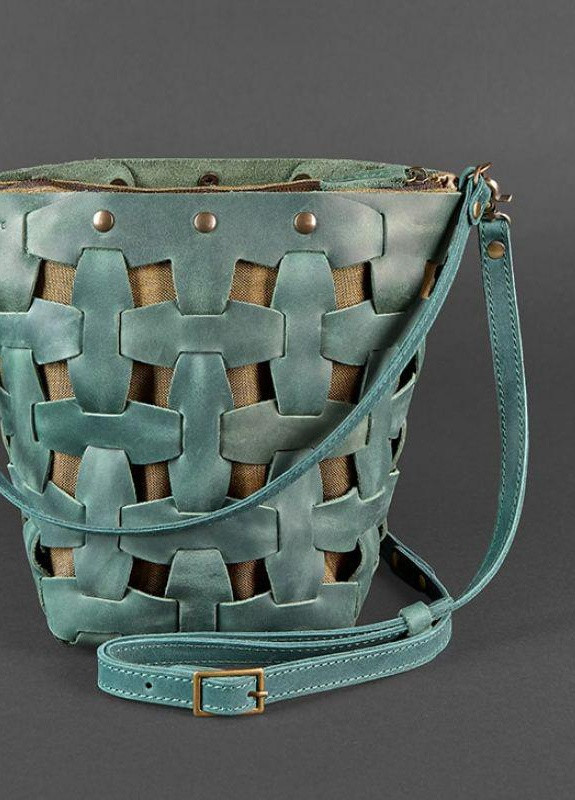 Кожаная плетеная женская сумка Пазл M зеленая Crazy Horse BlankNote (253147484)