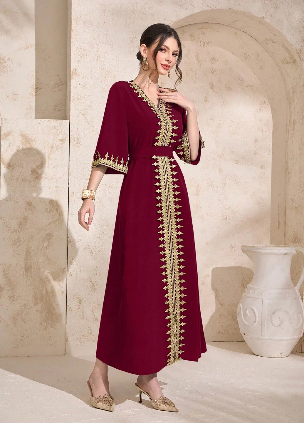 Бордовое кэжуал платье а-силуэт SHEIN однотонное