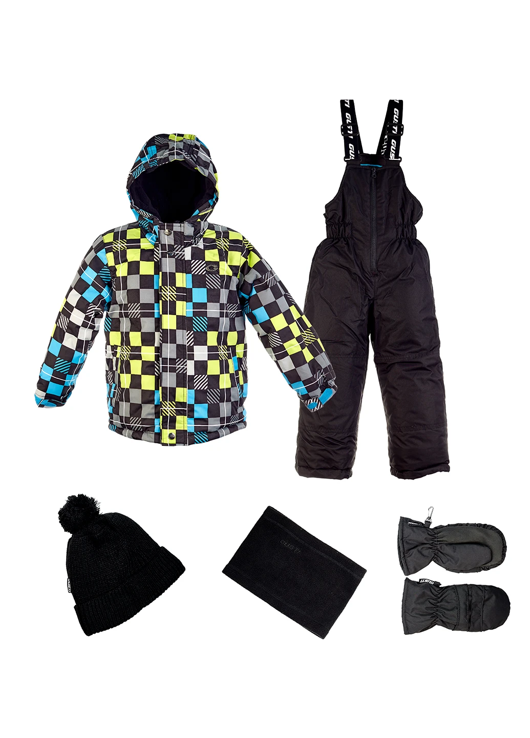 Черный зимний комплект (куртка, полукомбинезон, аксессуары) Gusti Boutique