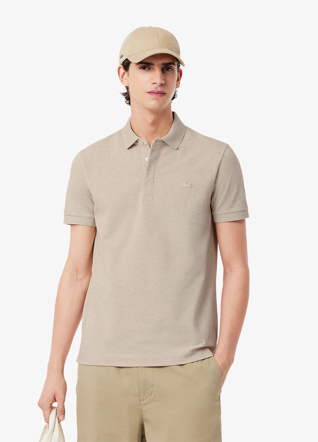 Бежевая футболка-поло для мужчин Lacoste меланжевая