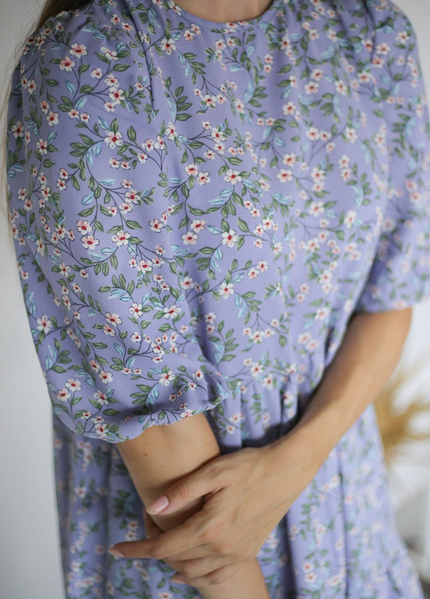 Лілова кежуал квіткове плаття з рукавами-ліхтариками "юта" romashka, ліловий s | m (4664) Ромашка з квітковим принтом