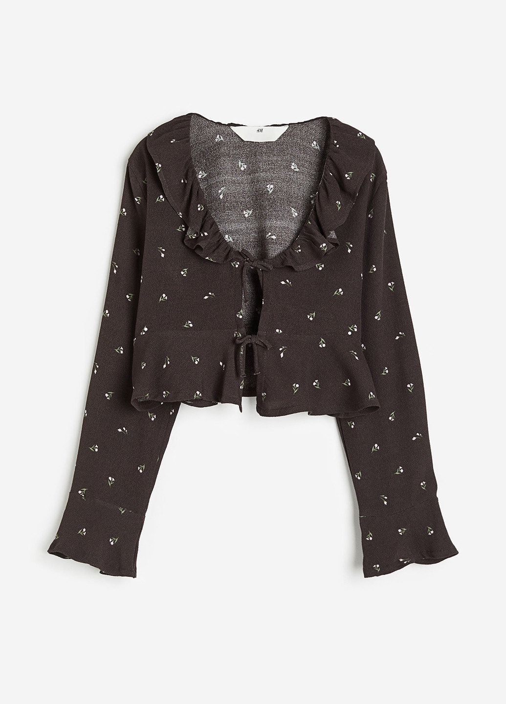 Темно-коричневая цветочной расцветки блузка H&M демисезонная