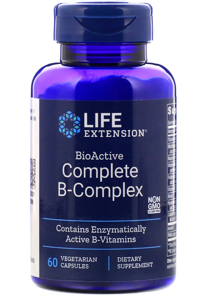 Комплекс Вітамінів Групи В, BioActive Complete B-Complex,, 60 вегетаріанських капсул Life Extension (228292522)