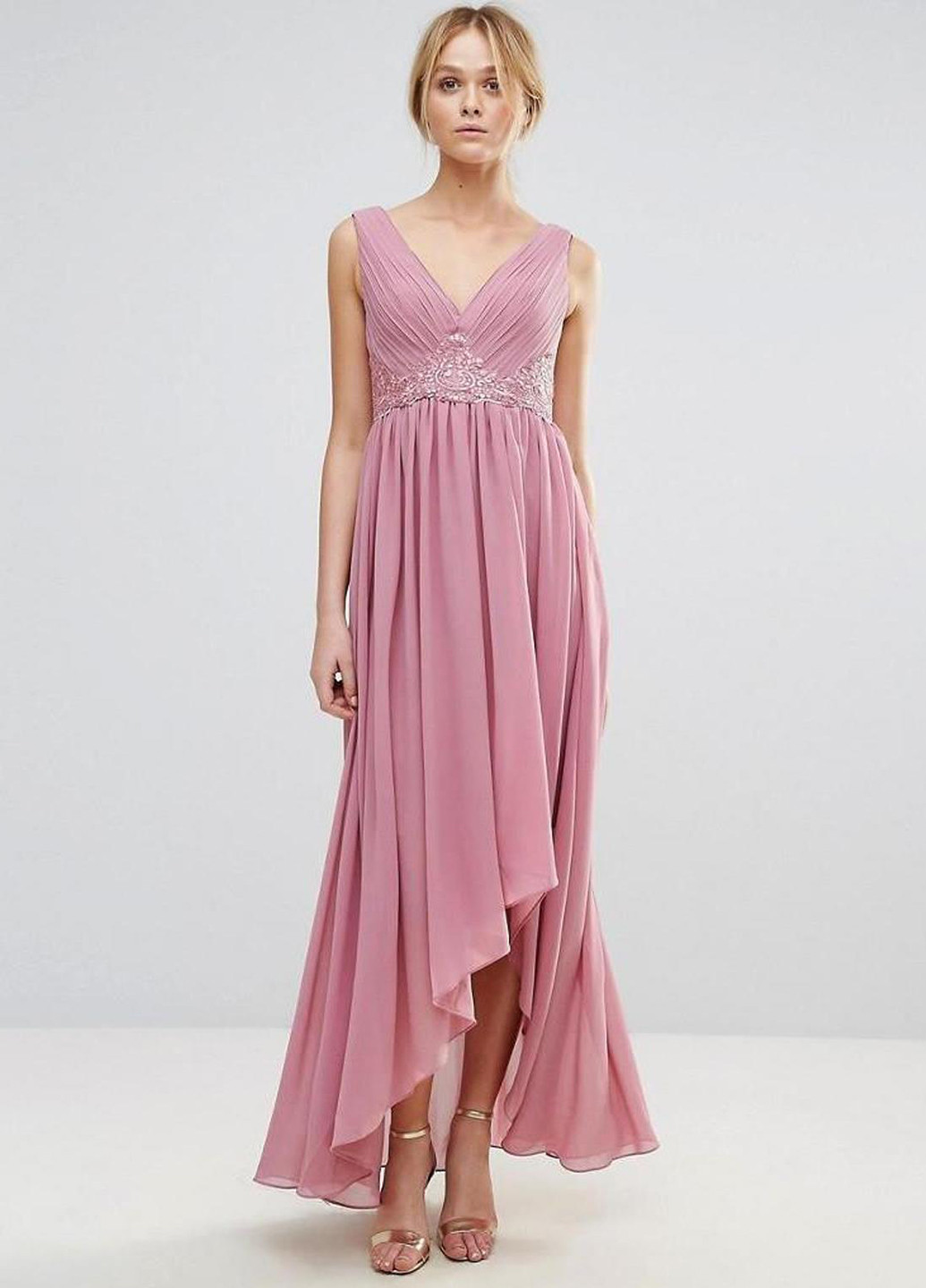 Розовое вечернее платье в стиле ампир, клеш Y.A.S. однотонное