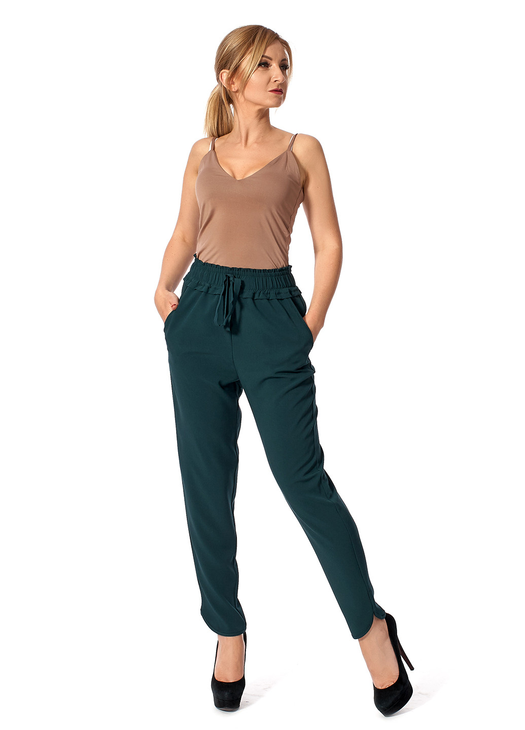 Бутылочный зеленые кэжуал демисезонные зауженные брюки SL- FASHION
