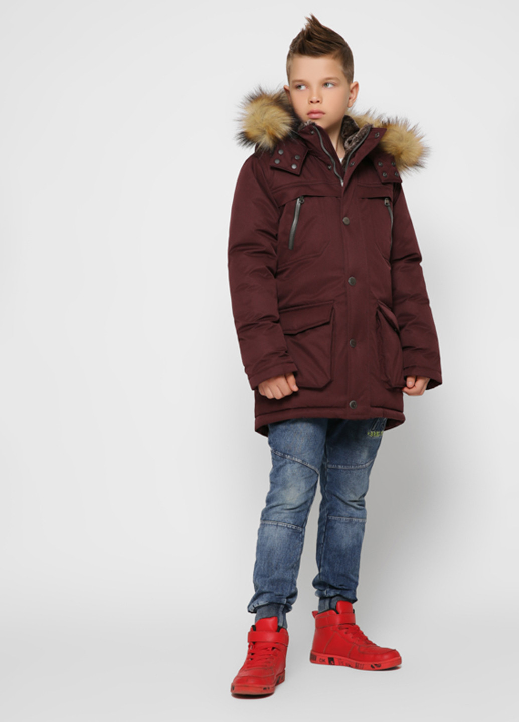 Бордовая зимняя бордовая зимняя куртка для мальчика Sinthia