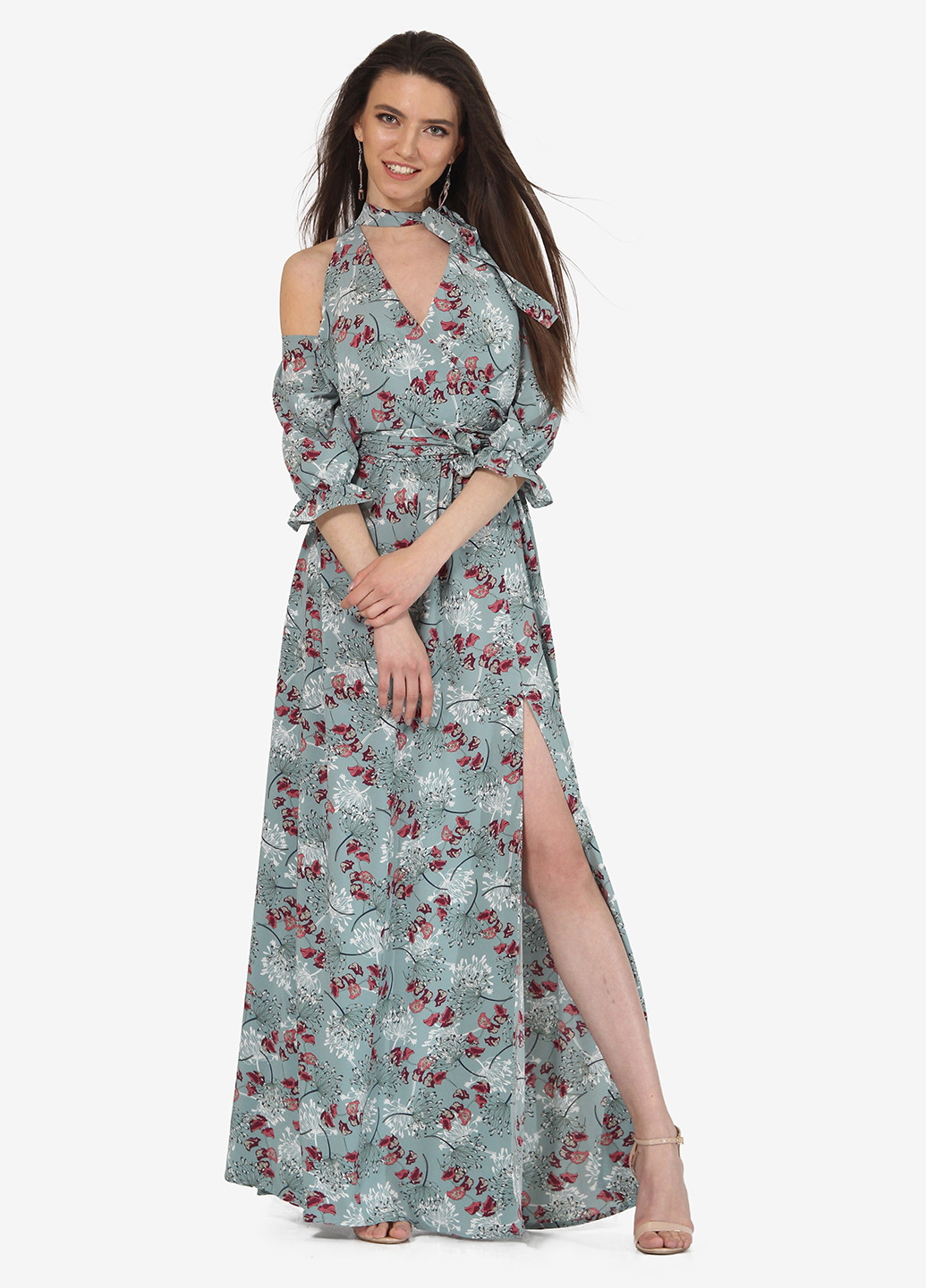 Сіра кежуал сукня, сукня кльош Lila Kass з квітковим принтом