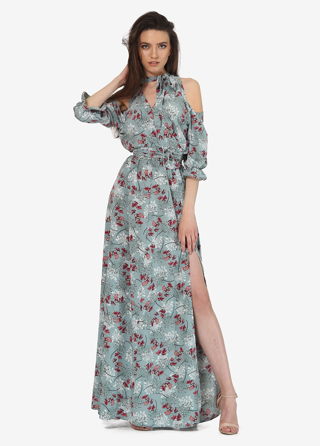 Сіра кежуал сукня, сукня кльош Lila Kass з квітковим принтом