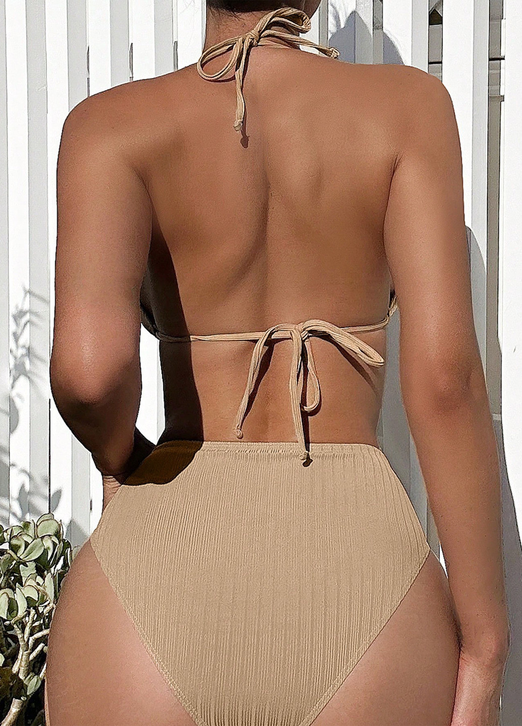 Бежевый летний купальник (бюстгалтер, трусики) раздельный SHEIN