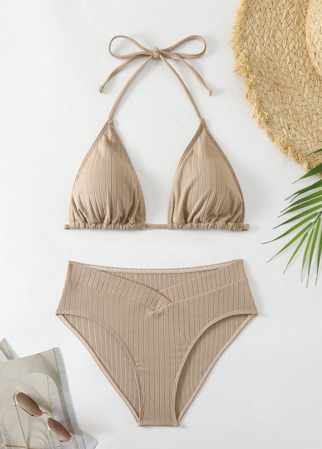 Бежевый летний купальник (бюстгалтер, трусики) раздельный SHEIN