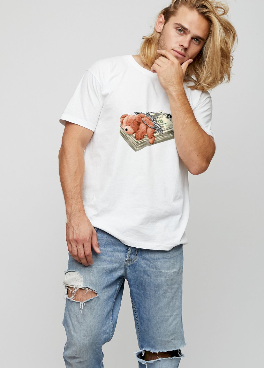 Біла футболка чоловіча basic /air print/ YAPPI