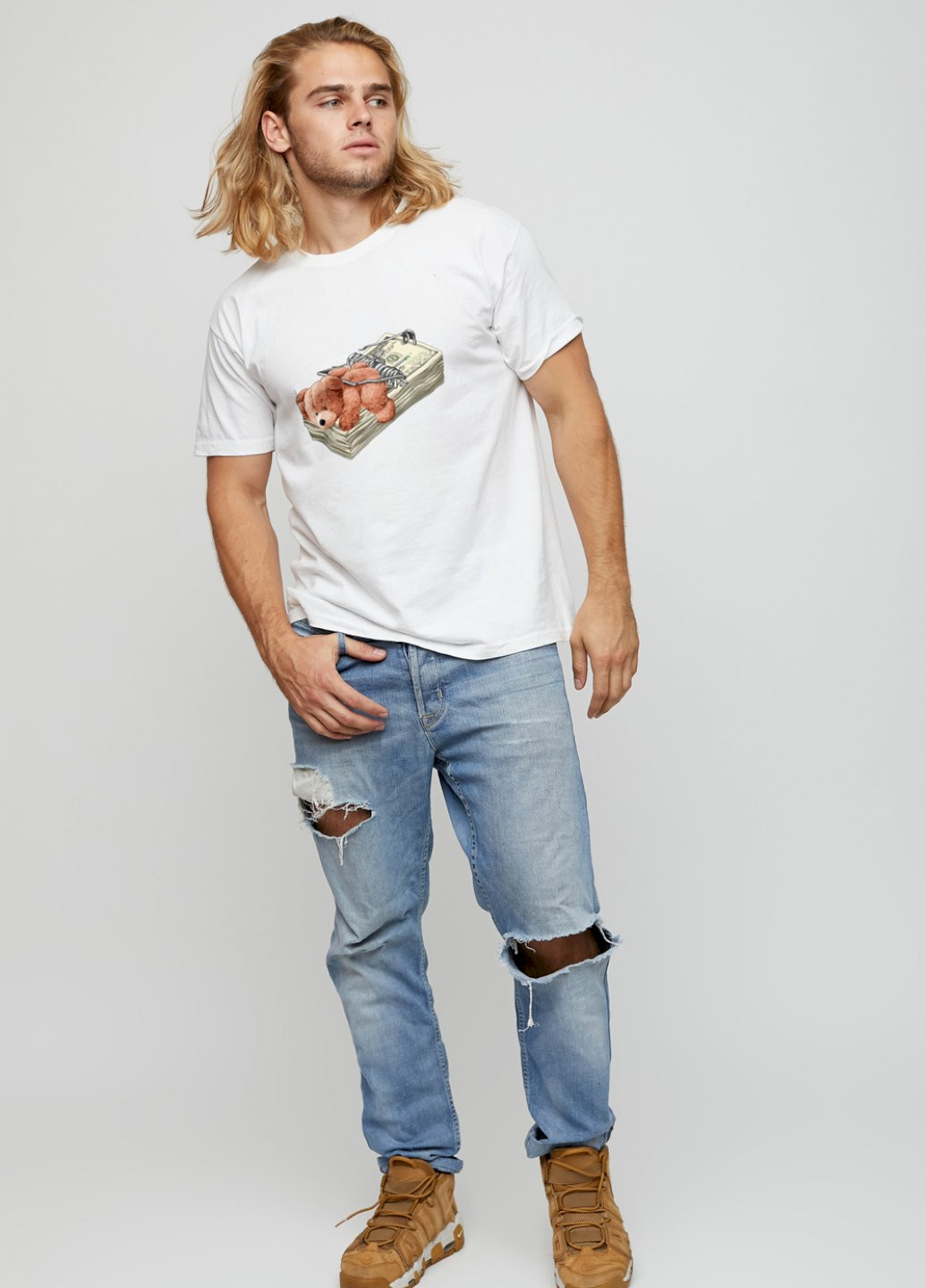 Біла футболка чоловіча basic /air print/ YAPPI