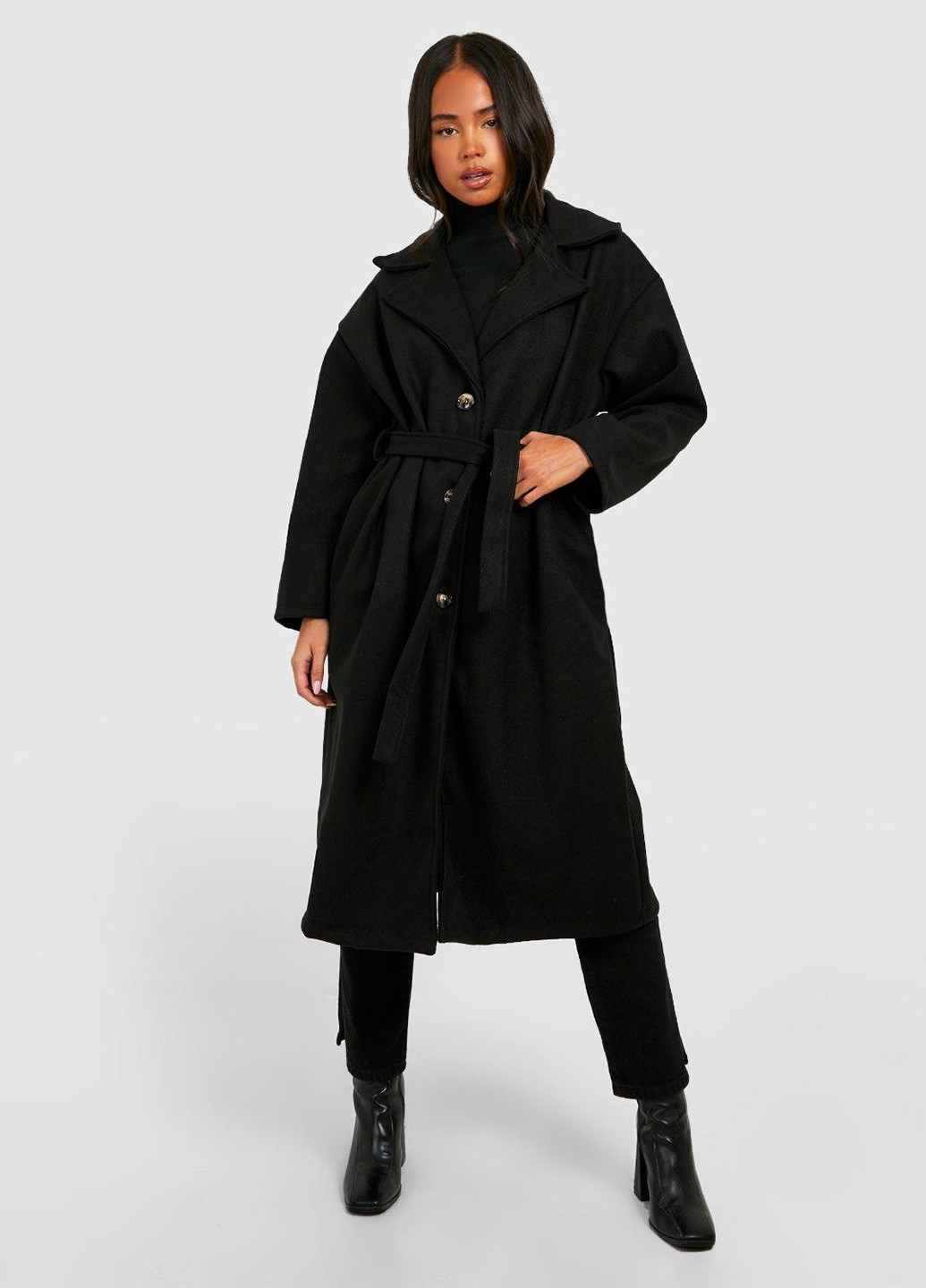 Черное демисезонное Пальто однобортное Boohoo