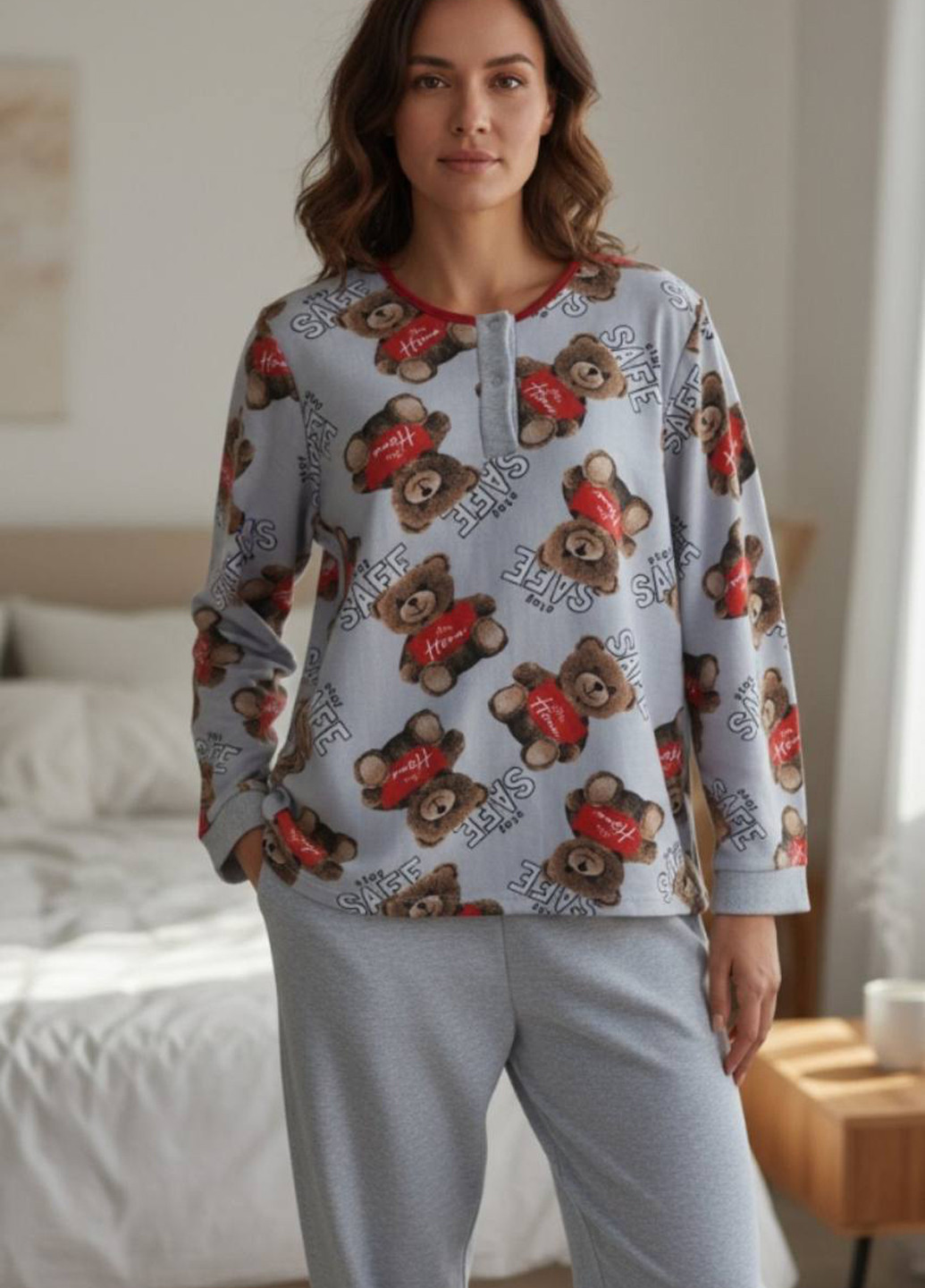 Светло-серая всесезон пижама (лонгслив, брюки) лонгслив + брюки Fashion