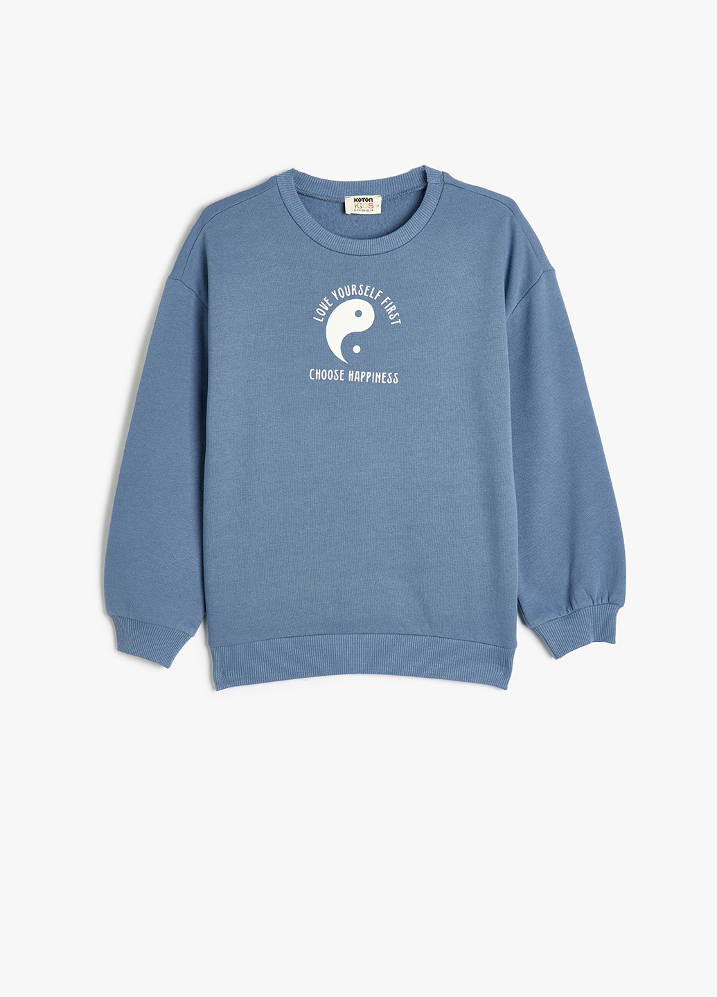 KOTON свитшот надпись темно-голубой кэжуал хлопок, полиэстер, трикотаж с начесом