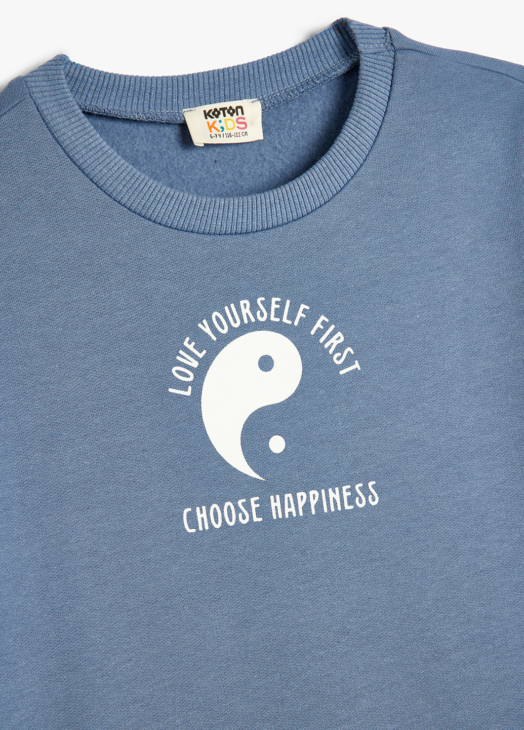 KOTON свитшот надпись темно-голубой кэжуал хлопок, полиэстер, трикотаж с начесом