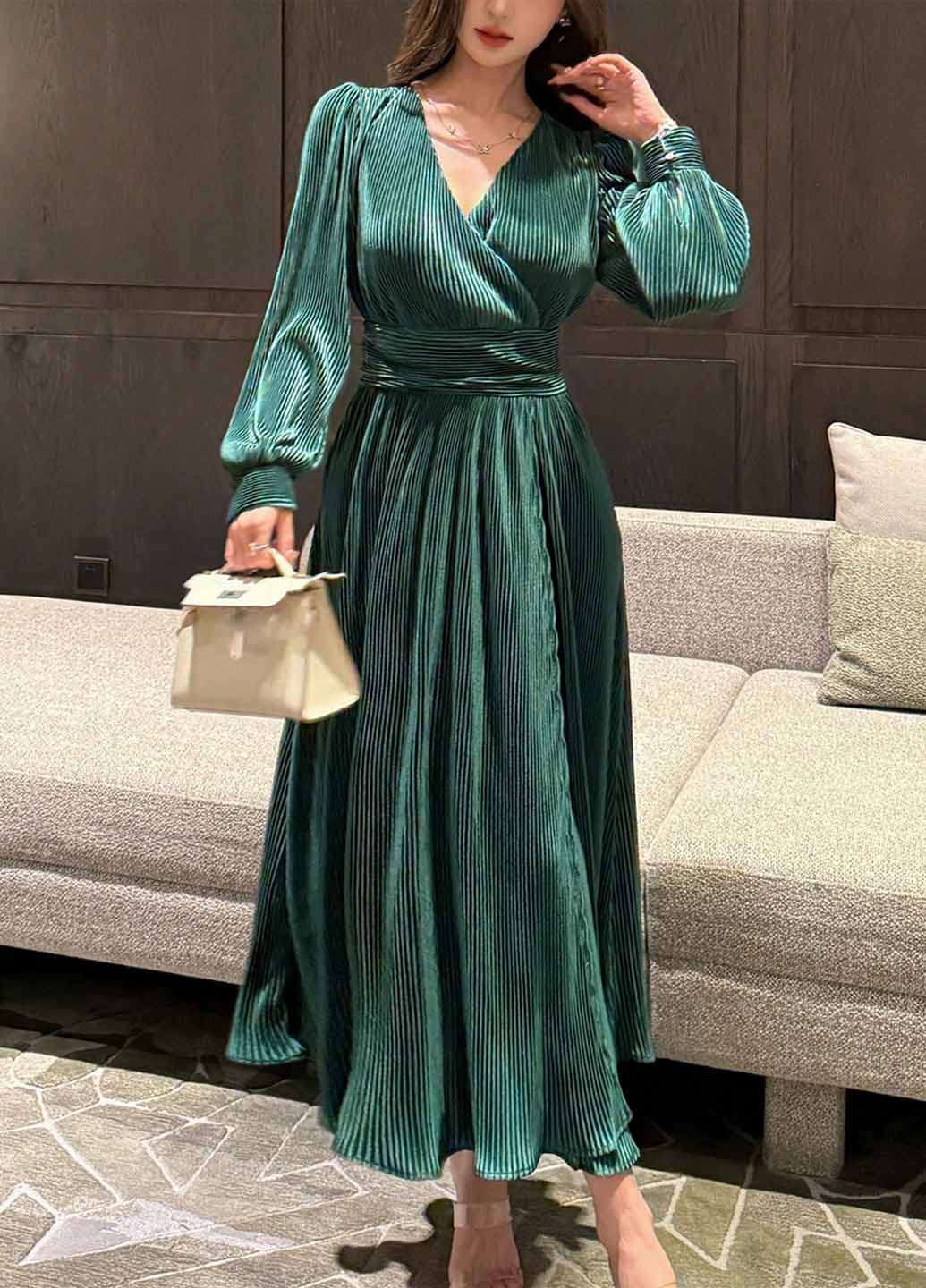 Изумрудное праздничный, кэжуал платье клеш SHEIN однотонное