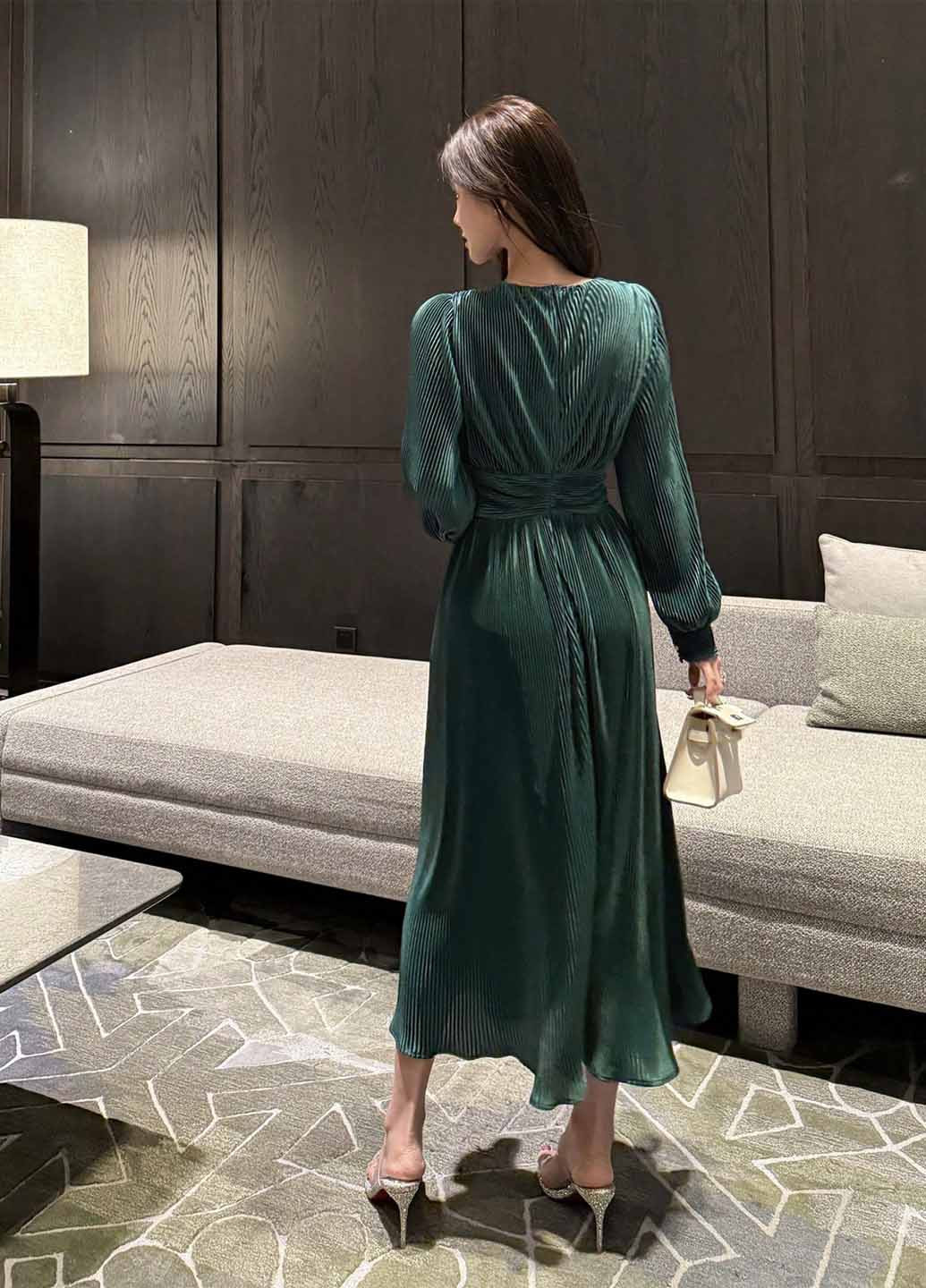 Изумрудное праздничный, кэжуал платье клеш SHEIN однотонное