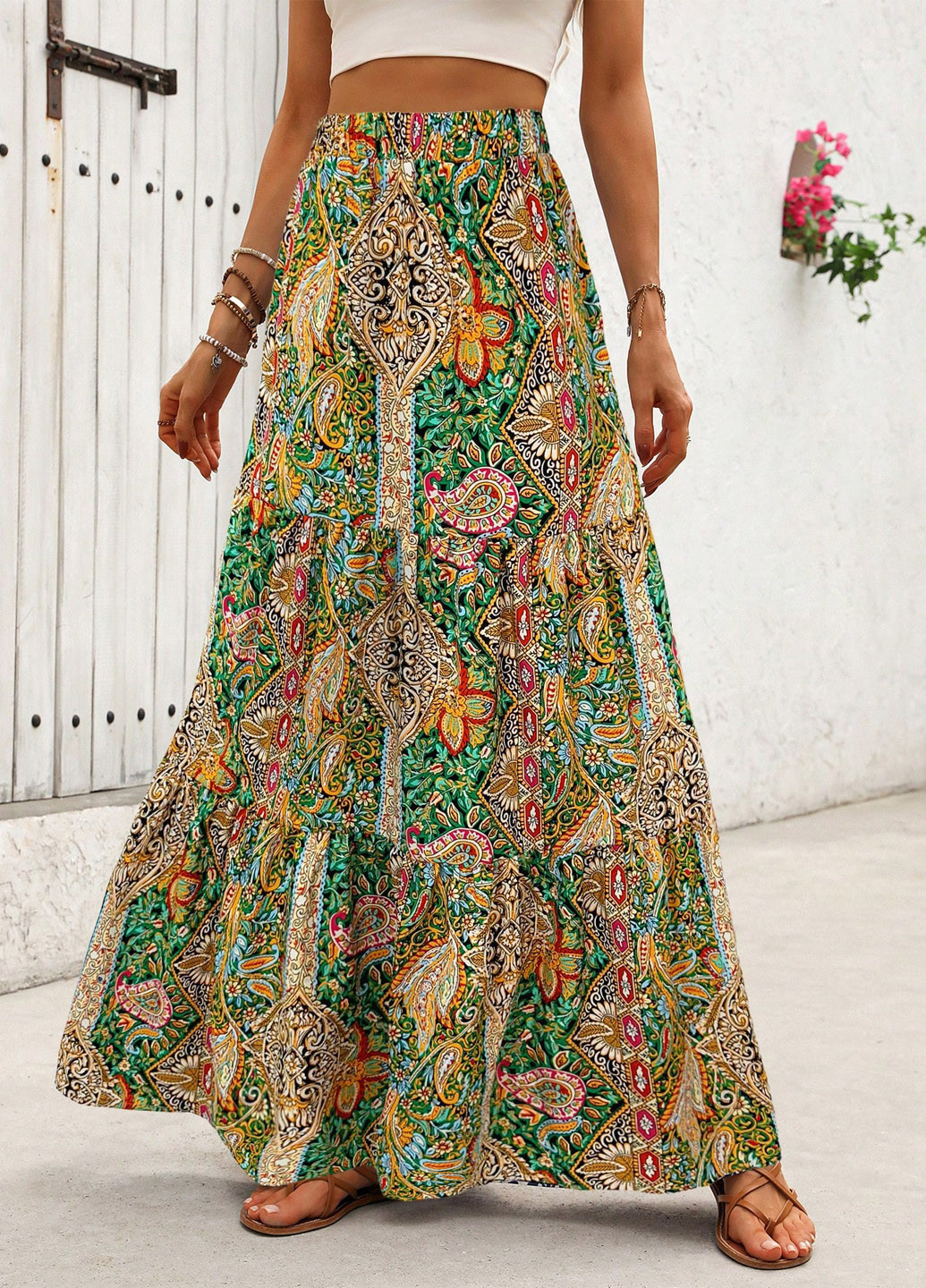 Разноцветная кэжуал "турецкие огурцы" юбка SHEIN а-силуэта (трапеция)