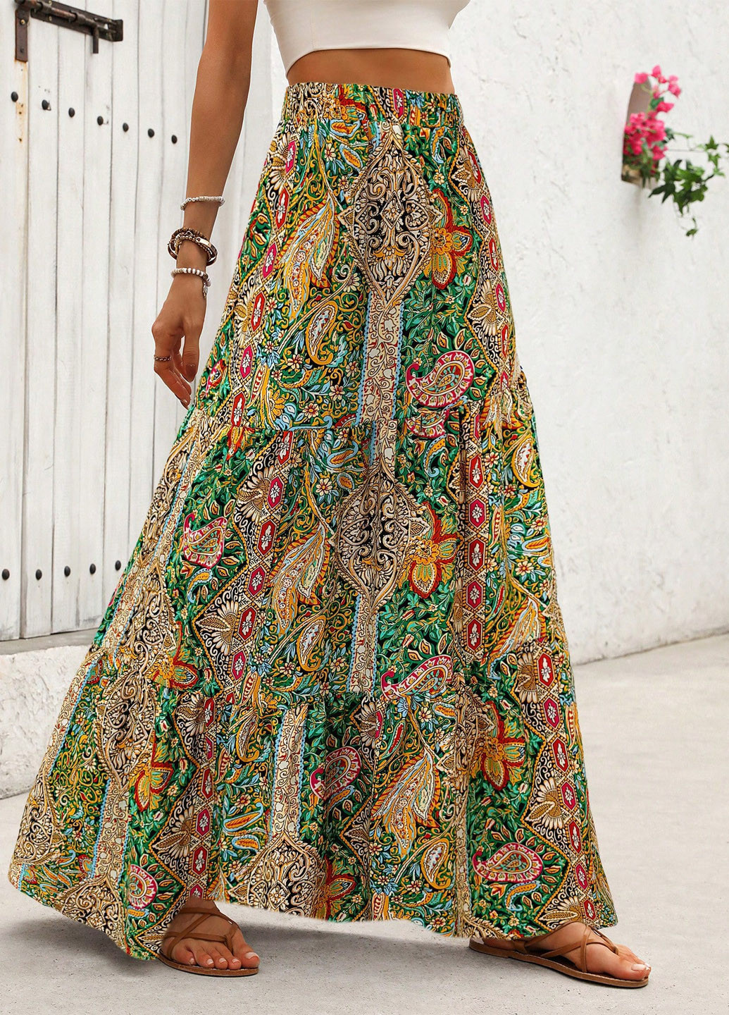 Разноцветная кэжуал "турецкие огурцы" юбка SHEIN а-силуэта (трапеция)