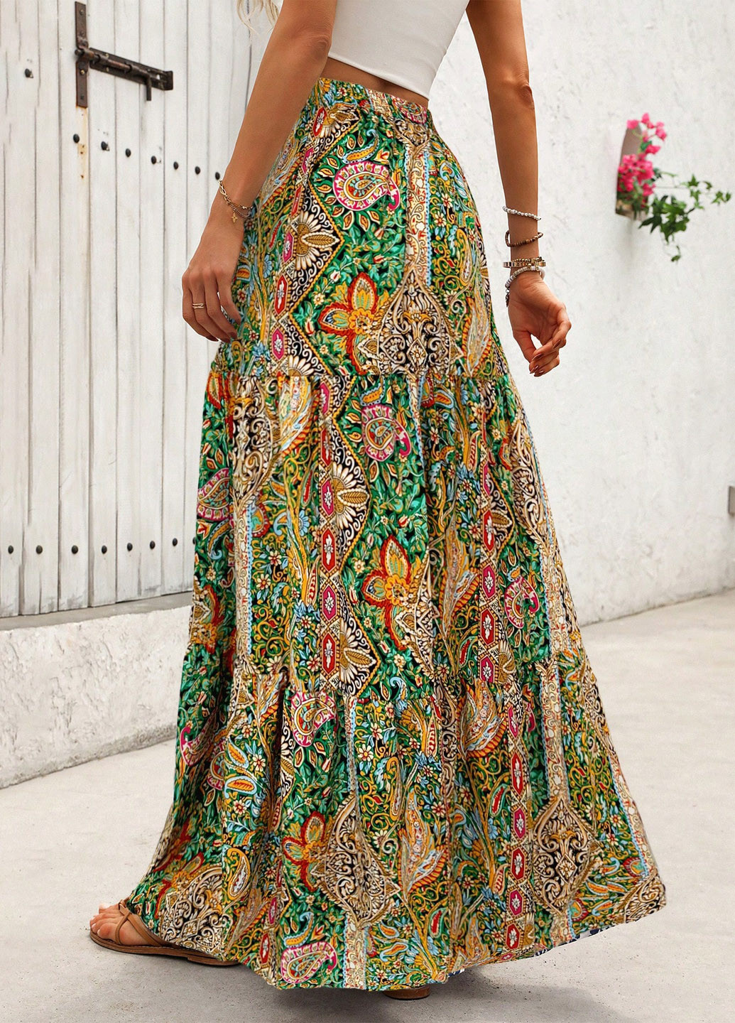 Разноцветная кэжуал "турецкие огурцы" юбка SHEIN а-силуэта (трапеция)