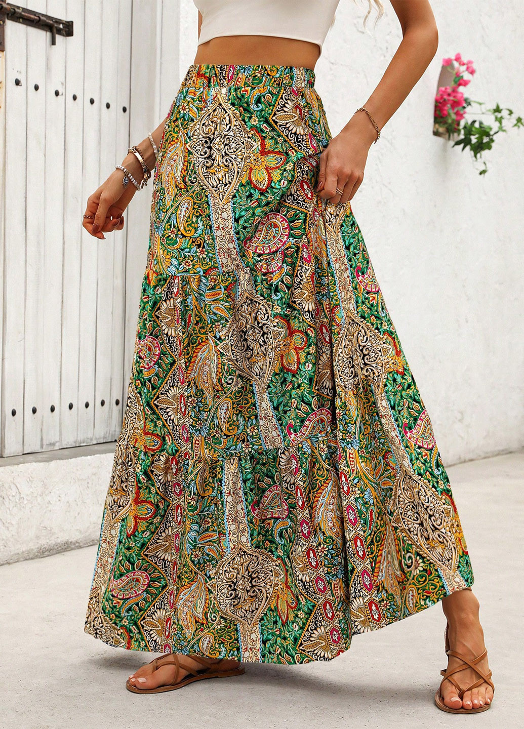 Разноцветная кэжуал "турецкие огурцы" юбка SHEIN а-силуэта (трапеция)