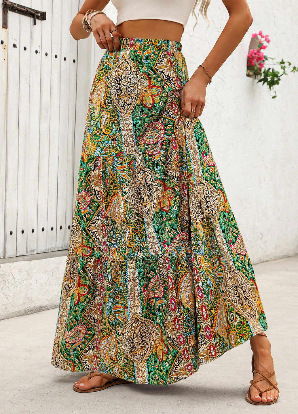 Разноцветная кэжуал "турецкие огурцы" юбка SHEIN а-силуэта (трапеция)