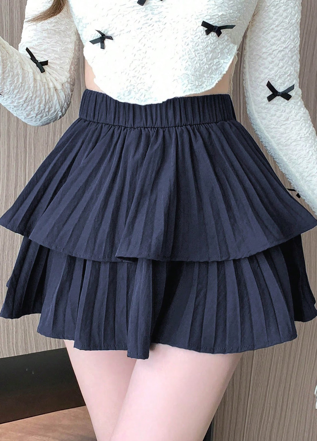 Темно-синяя кэжуал однотонная юбка SHEIN плиссе, клешированная-солнце