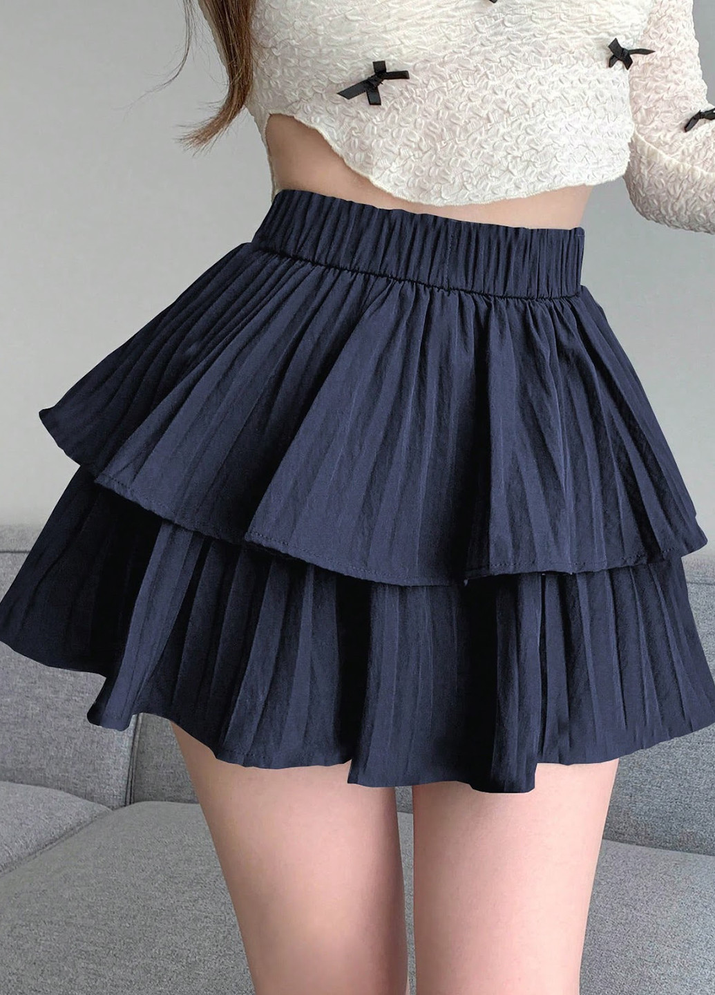 Темно-синяя кэжуал однотонная юбка SHEIN плиссе, клешированная-солнце