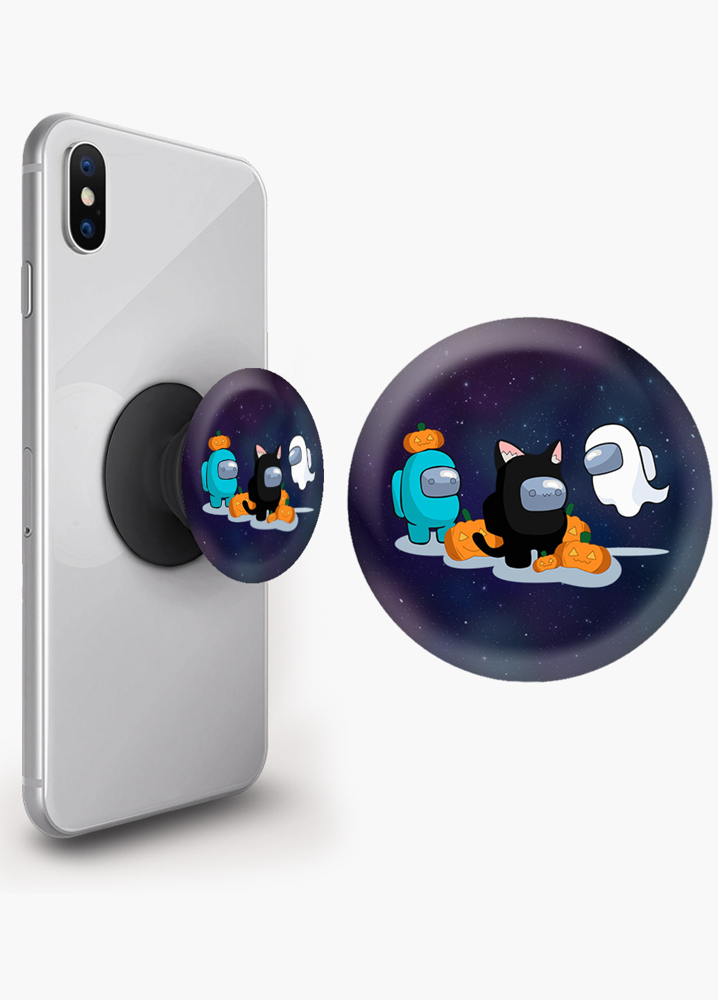 Попсокет (Popsockets) держатель для смартфона Амонг Ас (Among Us) (8754-2420) Черный MobiPrint (216836517)