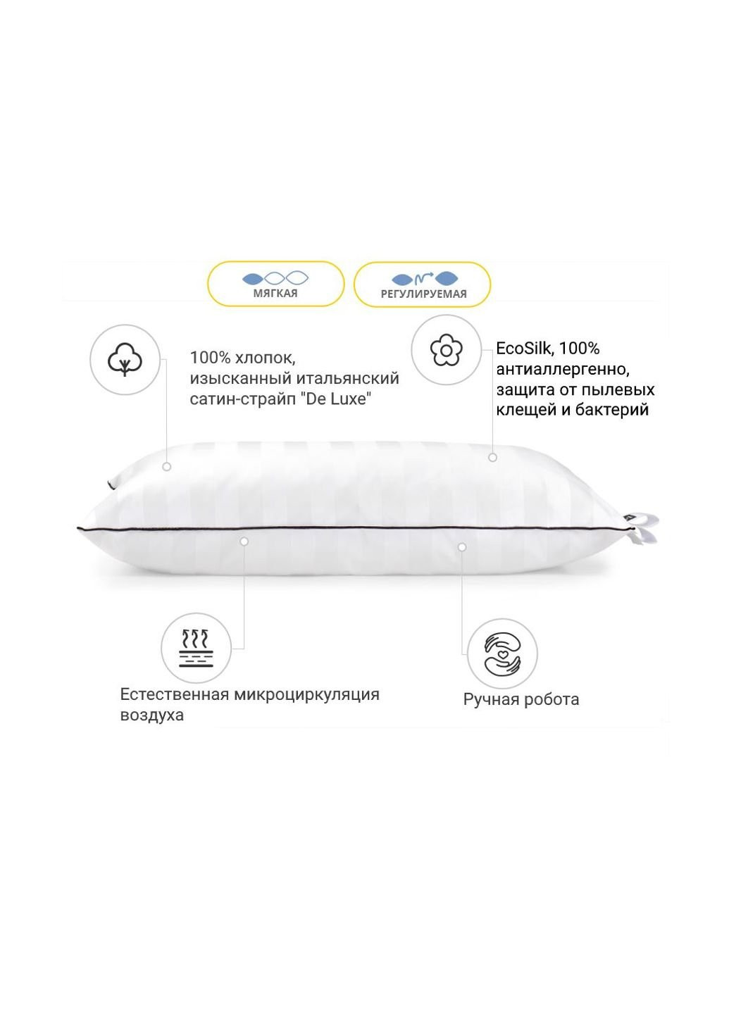 Подушка антиаллергенная Royal Eco-Soft Hand Made 498 низкая 70х70 см (2200000625830) No Brand (254010675)