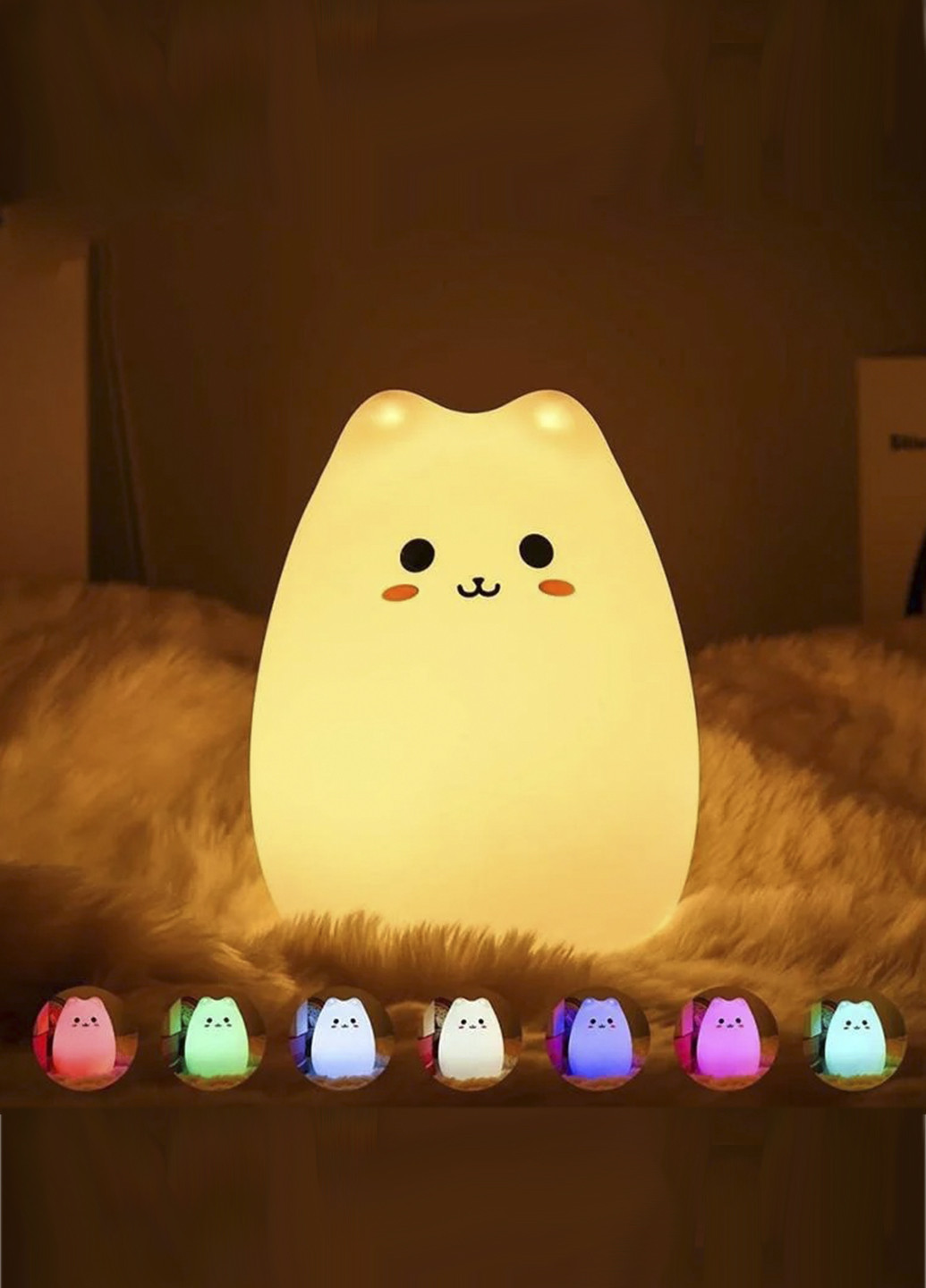 Детский ночник Little Cat Silicone Light силиконовый светильник в виде милого котика 7 RGB цветов Solar (251117384)