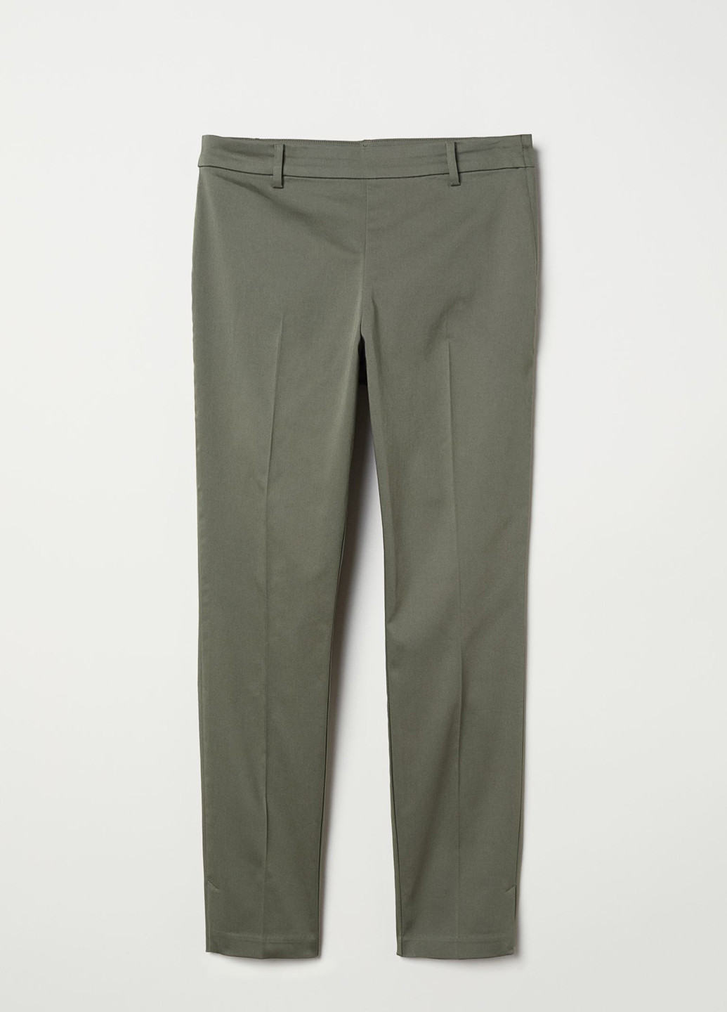 Оливковые кэжуал демисезонные укороченные, зауженные брюки H&M