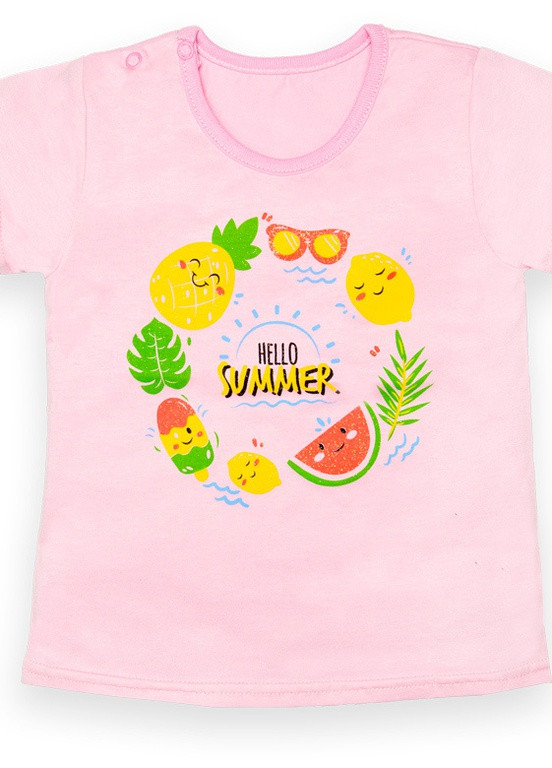 Розовая летняя детская футболка для девочки ft-22-6/1 *hello* Габби