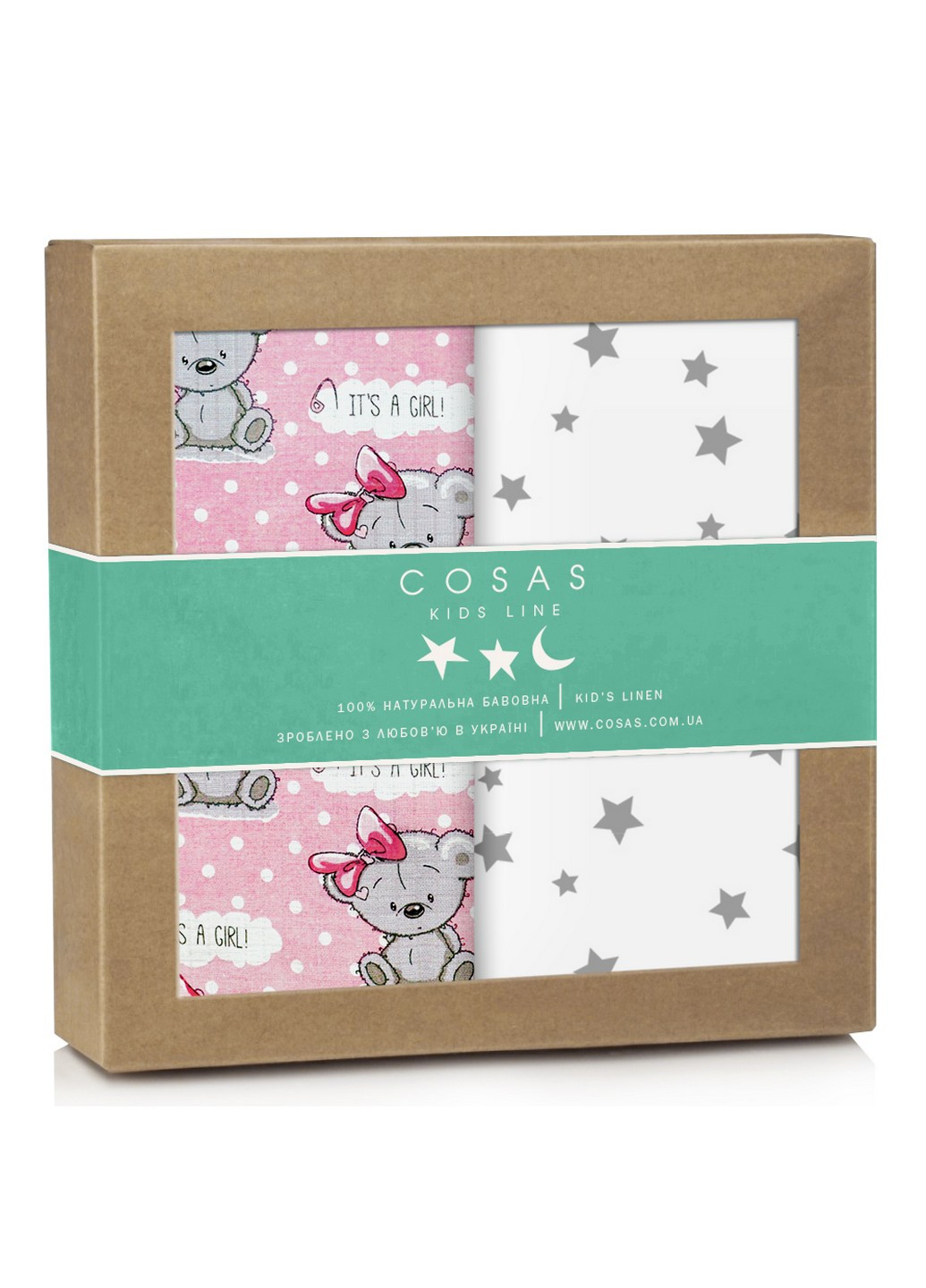 Набір пелюшок бязь GIRL BEAR ROSE STARFALL GREY (2 шт) Cosas (250498723)