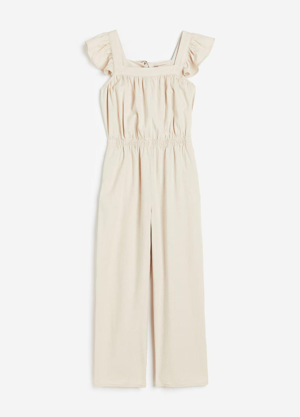 Комбинезон H&M комбинезон-брюки однотонный светло-бежевый кэжуал лен, вискоза
