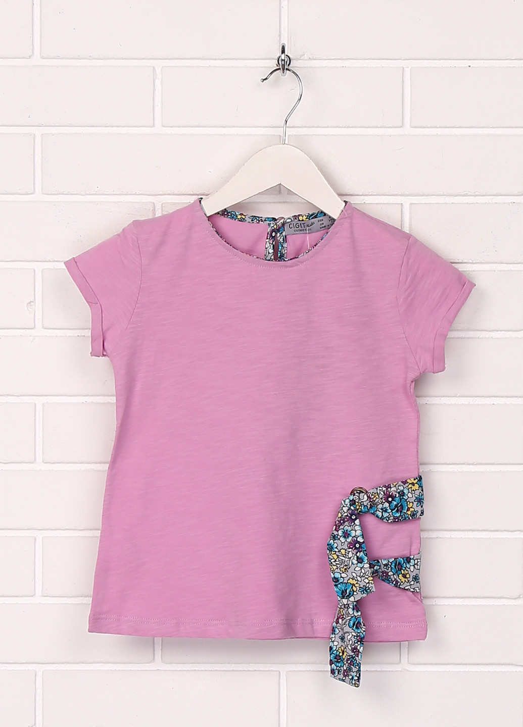 Розово-лиловая летняя футболка с коротким рукавом Cigit