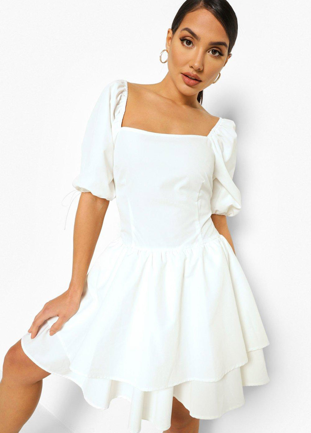 Белое кэжуал платье клеш Boohoo однотонное