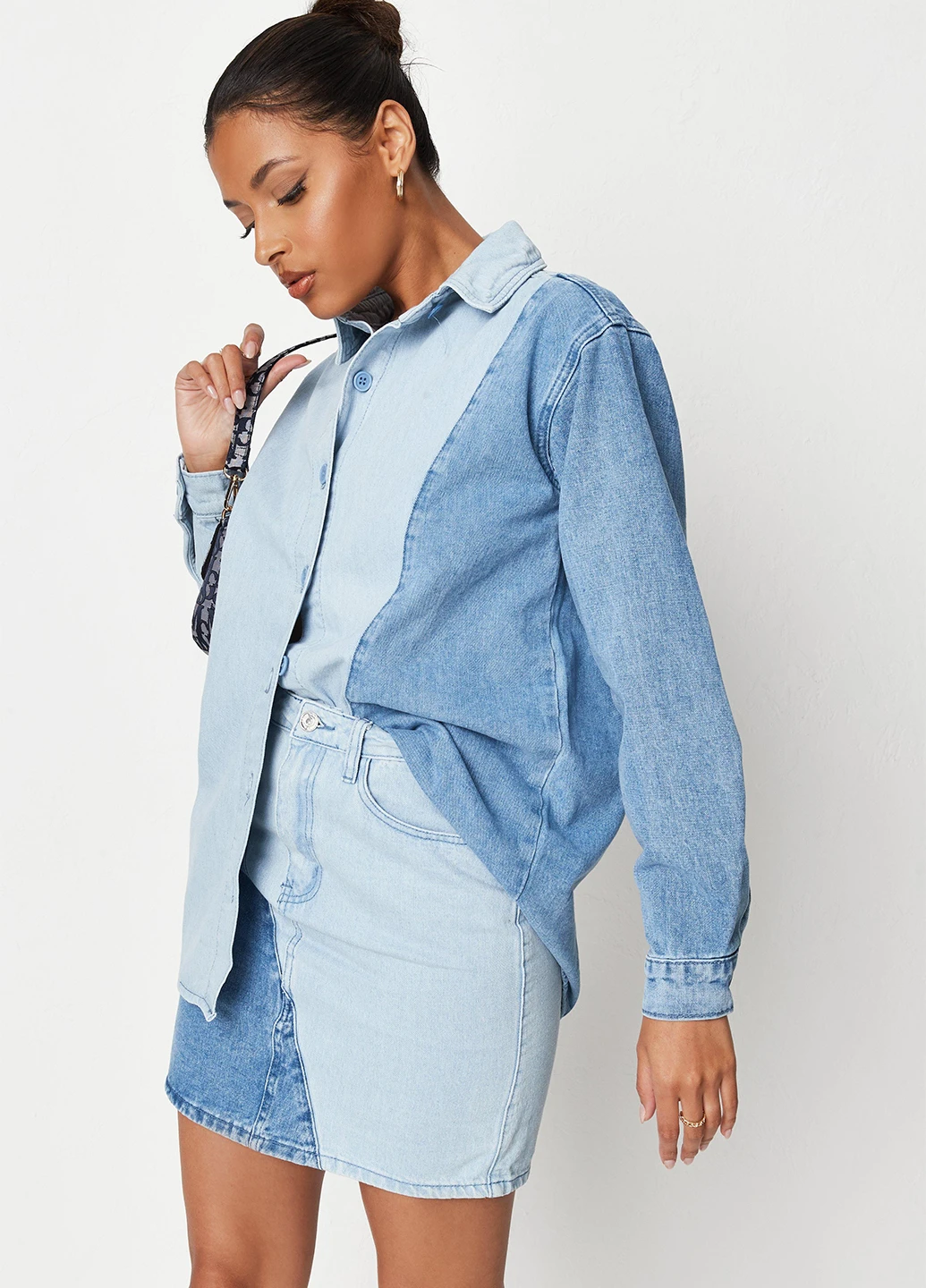 Синяя джинсовая колор блок юбка Missguided