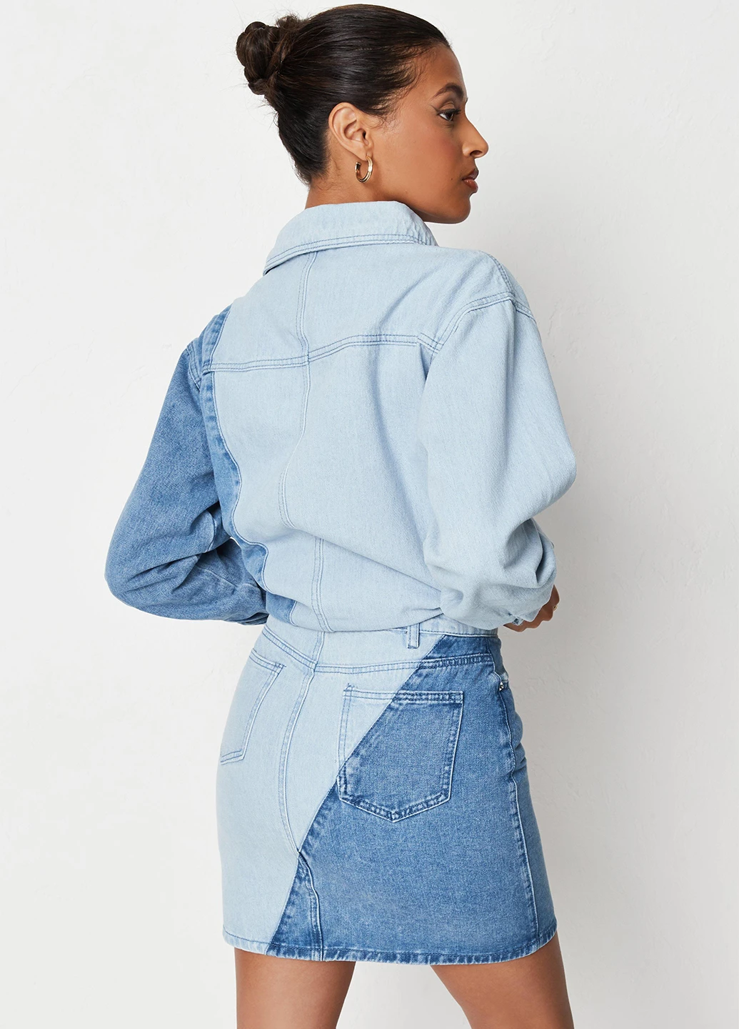 Синяя джинсовая колор блок юбка Missguided