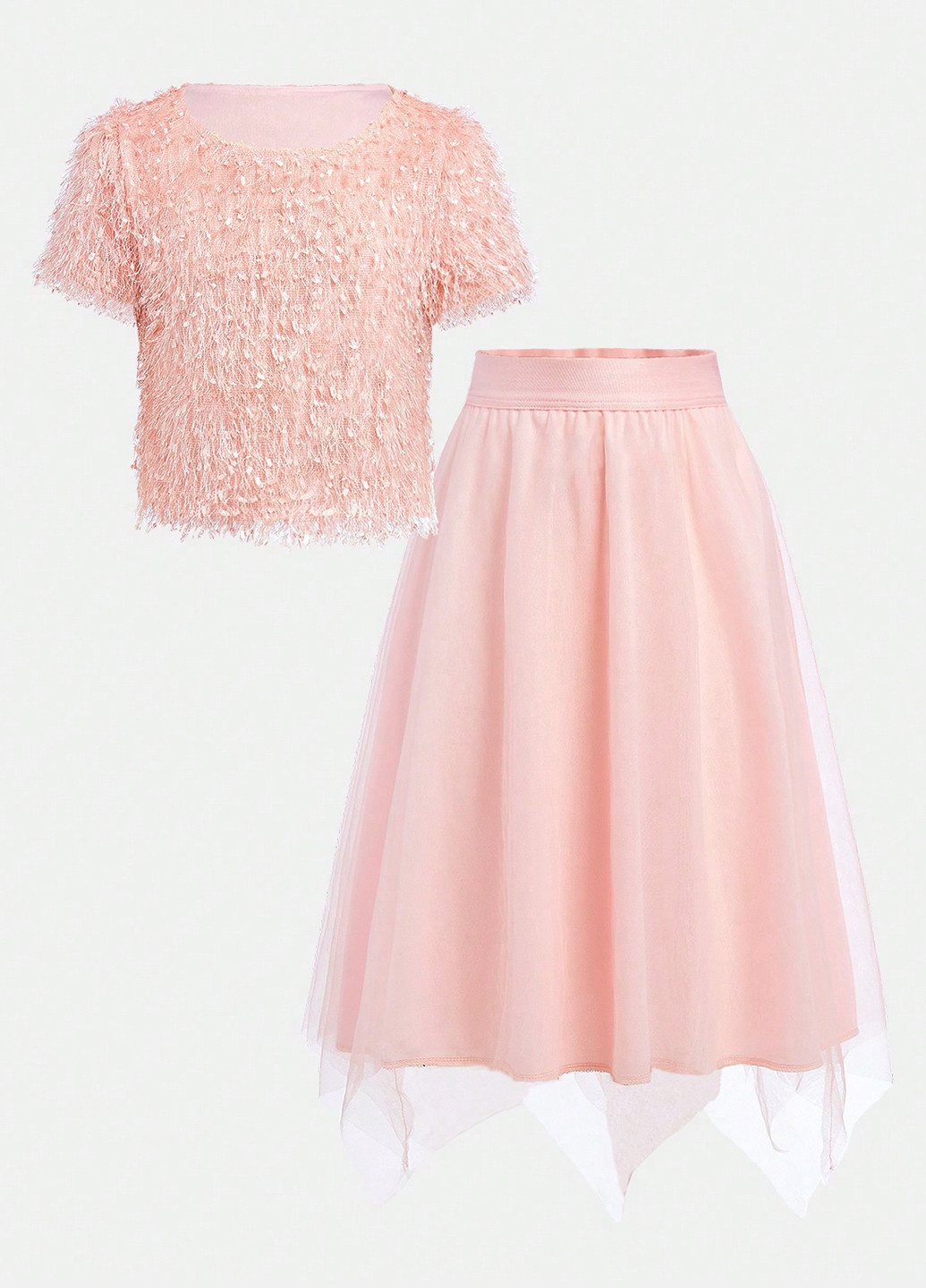Светло-розовый летний костюм (топ, юбка) SHEIN