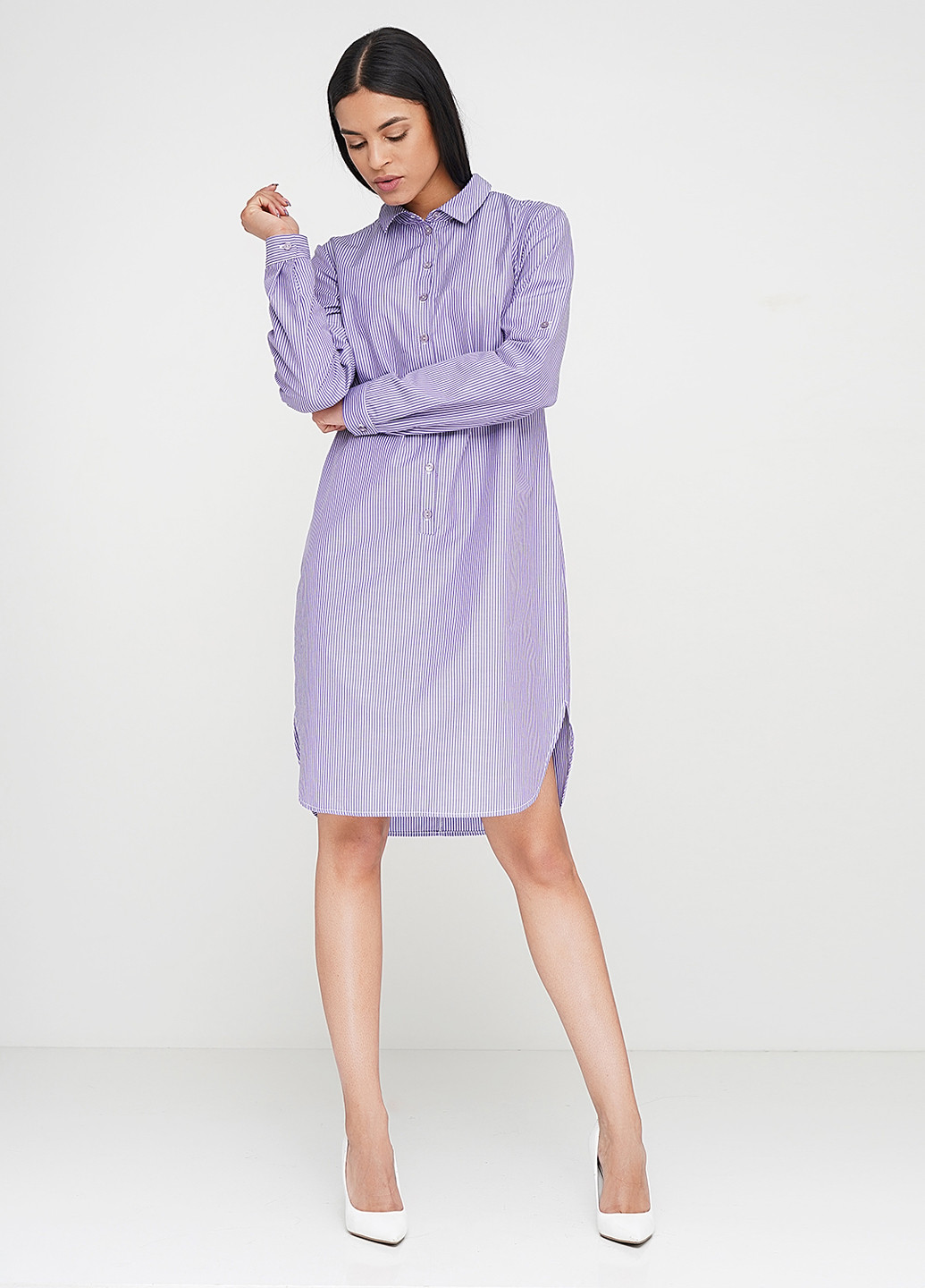 Светло-фиолетовое кэжуал платье рубашка Jhiva в полоску