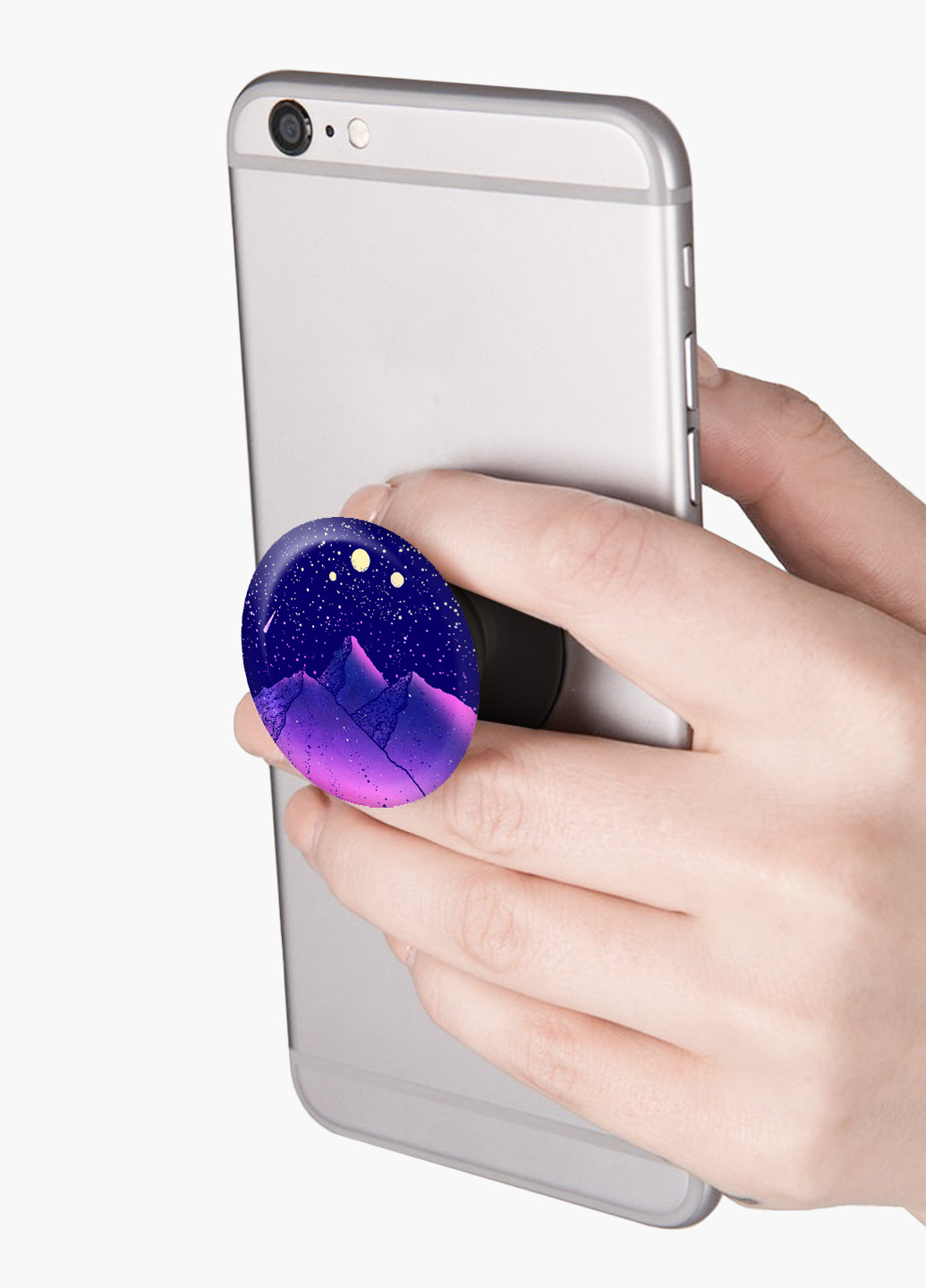 Попсокет (Popsockets) тримач для смартфону Зоряні гори (Starry mountains) (8754-2846) Чорний MobiPrint (221548597)