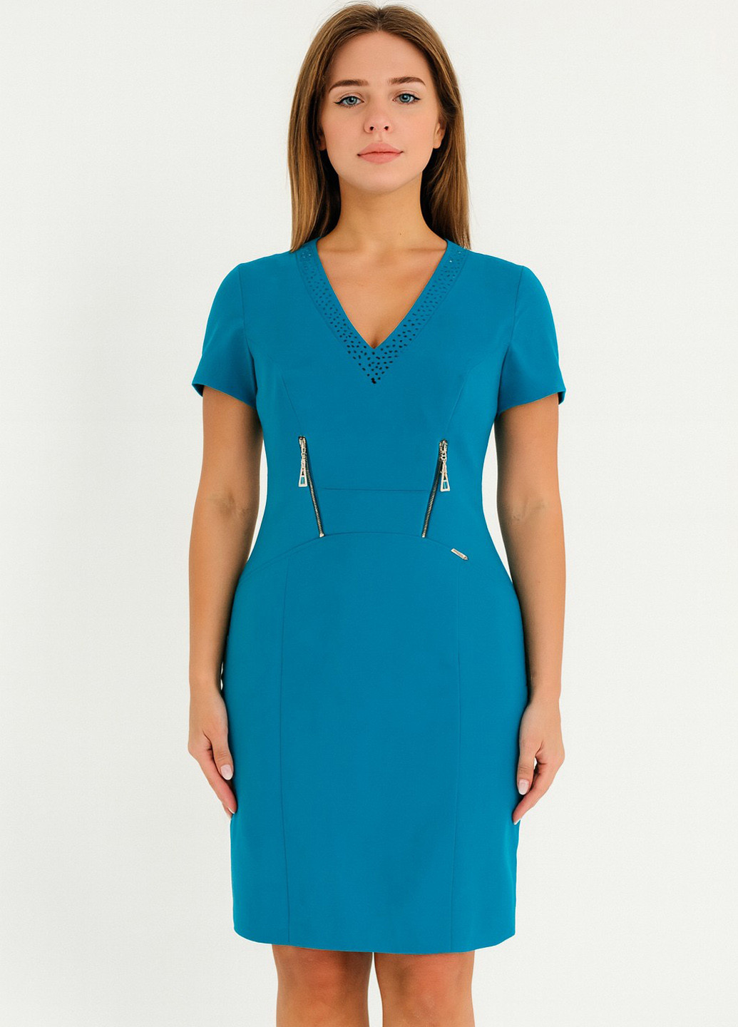 Бирюзовое кэжуал платье футляр Sassofono однотонное
