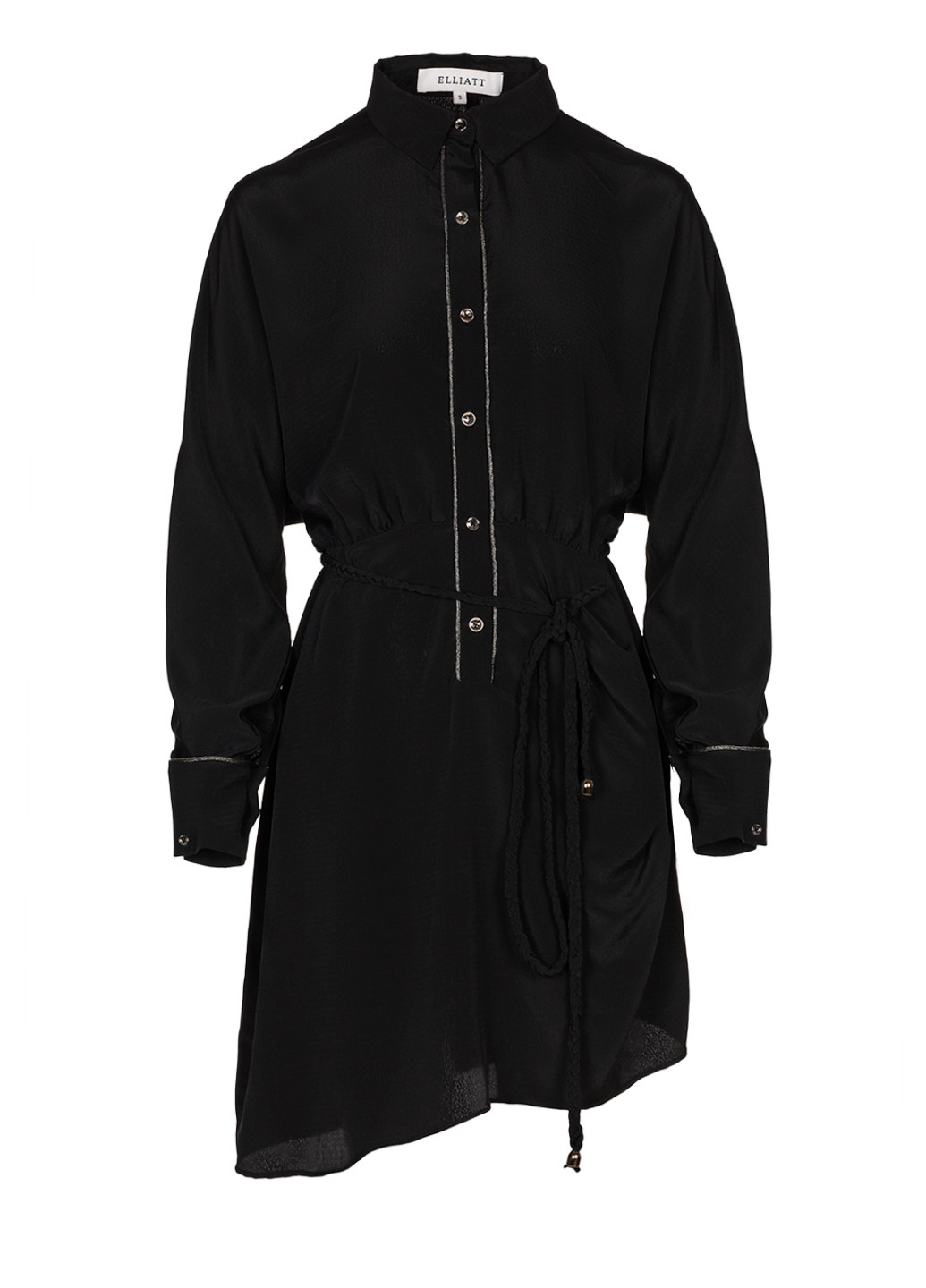 Черное повседневный ассиметричное мини платье рубашка Elliatt однотонное