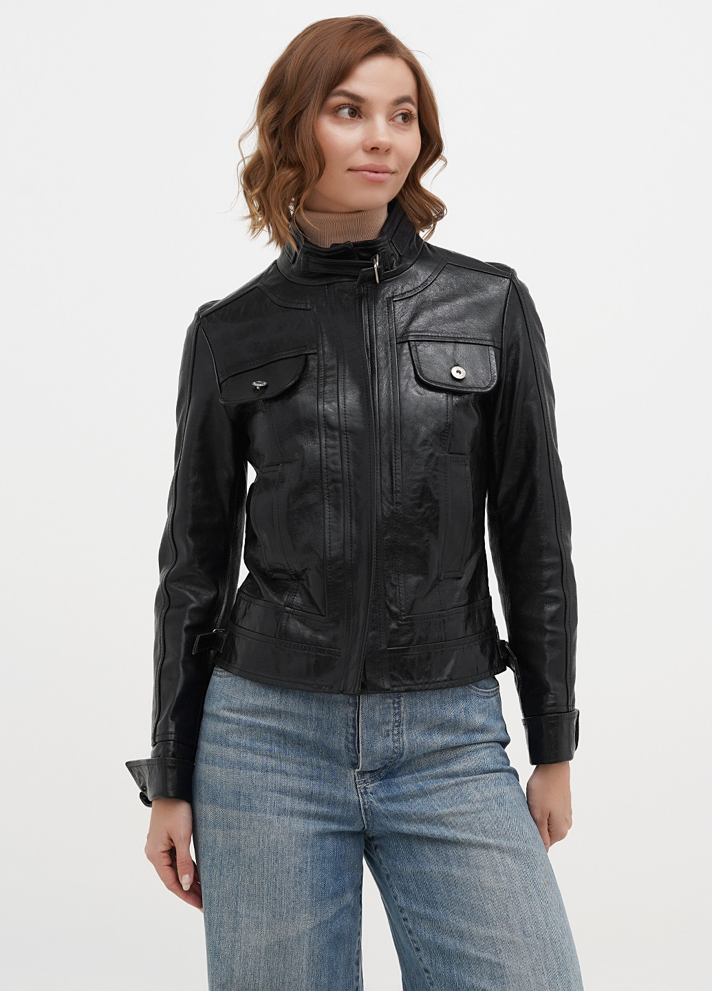 Черная демисезонная куртка кожаная DG