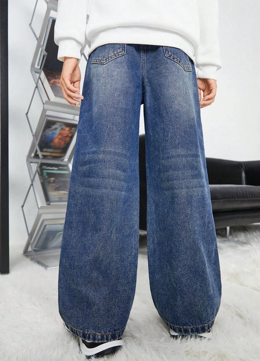 Синие демисезонные мешковатые джинсы SHEIN